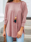 Frauen Solide 3/4-Ärmel Crew Neck Casual T-Shirts