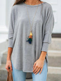 Frauen Solide 3/4-Ärmel Crew Neck Casual T-Shirts