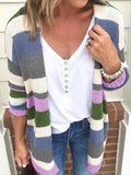 Lang Gestrickt Streifen Cardigan