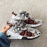 Leopard Farbe Block Schnürung Plateau Sneakers