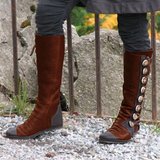 Geknöpfter Stiefel aus Leder mit Schnürung für Damen