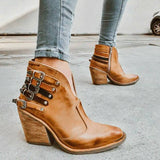 Schnalle Verziert Spitze Zeh Seitlicher Reißverschluss Stiefelette