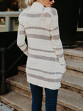 Lang Gestrickt Streifen Cardigan