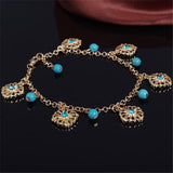 Boho Türkis Perlen Fußkettchen Blumen Anhänger  Füßkette Schmuck