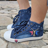 Dreizack Denim Stern Reißverschluss Verziert Schnürsneakers
