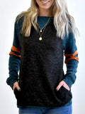 Grau Lässig Langarm Patchwork Rundhals Sweatshirt