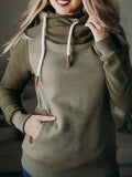 Armeegrün Langarm Patchwork Baumwollgemisch Kapuze Sweatshirt
