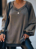 Grau Patchwork Sexy Rundhals Baumwollgemisch Sweatshirt