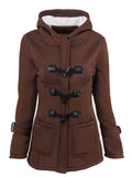 Große Größen Geknöpfte Lange Winterjacke mit Kapuze und Taschen