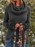 Retro Langarm Ethnische Shirts mit Wasserfallausschnitt