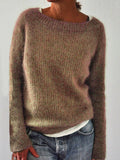 Große Größen Gestrickter Pullover Unifarben