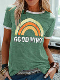 Retro Regenbogen Buchstabe Print Kurzarmshirts