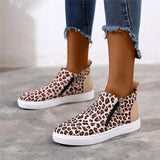 Canvas Camouflage Reißverschluss Flach Sneakers Rot Leopard