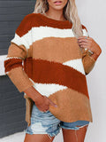 Warm Gestreift Gestrickt Pullover mit Crew Ausschnitt