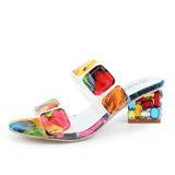 Mode Multifarbig Blockabsatz Offene Zehen Slippers Sandalen