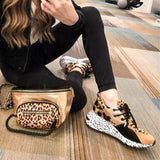 Leopard Farbe Block Schnürung Plateau Sneakers