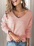 Langärmeliger V-Ausschnitt aus Polyester für Frauen und goldgestreifte Pullover