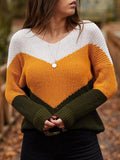 Farbe passend V-Neck Lange Ärmel Lose Knit Sweater