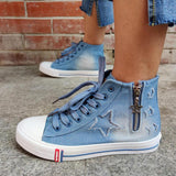 Sterne Seitlicher Reißverschluss Denim Schnürsneakers