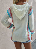 Langärmelig Strickpullover mit Kapuze und V-Ausschnitt für Frauen