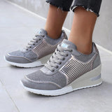 Perforiert Keilabsatz Schnürung Sneakers Grau Leopard
