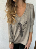 Federmuster Sweatshirts Grau mit Lang Ärmeln