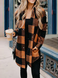 Buttons Up Plaid Print Langer Mantel