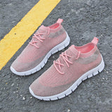 Flyknit Stoff Sportlisch Flache Schnürsneakers Pink Grau Schwarz