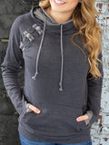 Grau Unifarben Tunnelzug Lässig Kapuze Sweatshirt