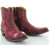Rot Blumenstickerei Date Blockabsatz Stiefelette