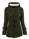 Große Größen Geknöpfte Lange Winterjacke mit Kapuze und Taschen