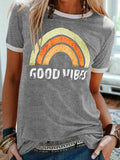 Retro Regenbogen Buchstabe Print Kurzarmshirts