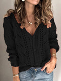 Gestrickt Perforiert V Ausschnitt Elegant Cardigan aus Baumwollemix