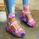 Riemen Plateau Slingback Klettverschluss Keilabsatz Sandalette