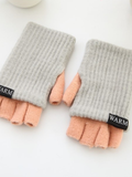 Halber Finger Dick Doppelschicht Wolle Gestrickt Warm Handschuhe