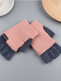 Halber Finger Dick Doppelschicht Wolle Gestrickt Warm Handschuhe
