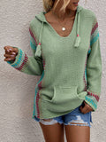 Langärmelig Strickpullover mit Kapuze und V-Ausschnitt für Frauen