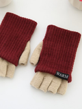 Halber Finger Dick Doppelschicht Wolle Gestrickt Warm Handschuhe