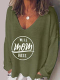 Buchstabe Langarm Lässig Baumwollgemisch Shirts & Blusen&Shirts