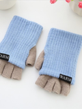 Halber Finger Dick Doppelschicht Wolle Gestrickt Warm Handschuhe