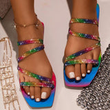 Regenbogenfarben Strasssteine Flach Pantoffel
