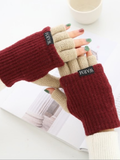 Halber Finger Dick Doppelschicht Wolle Gestrickt Warm Handschuhe