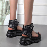 Schwarz Reißverschluss Plateau Keil Sandalette