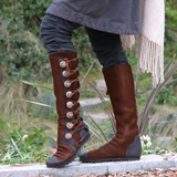 Geknöpfter Stiefel aus Leder mit Schnürung für Damen