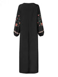 Floral Muster V Ausschnitt Länge Kleid Schwarz