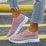 Flyknit Stoff Sportlisch Flache Schnürsneakers Pink Grau Schwarz