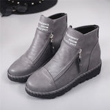 Doppel Reißverschluss Keilabsatz Stiefelette Braun Grau