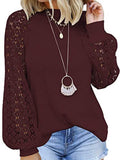Spandex Crew Ausschnitt Perforiert Lace Shirts