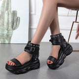 Schwarz Reißverschluss Plateau Keil Sandalette