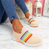 Regenbogen Farben Flyknit Schlupf Laufschuhe Sneakers